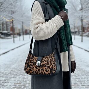 Nine West Black and Brown Animal Print Shoulder Bag